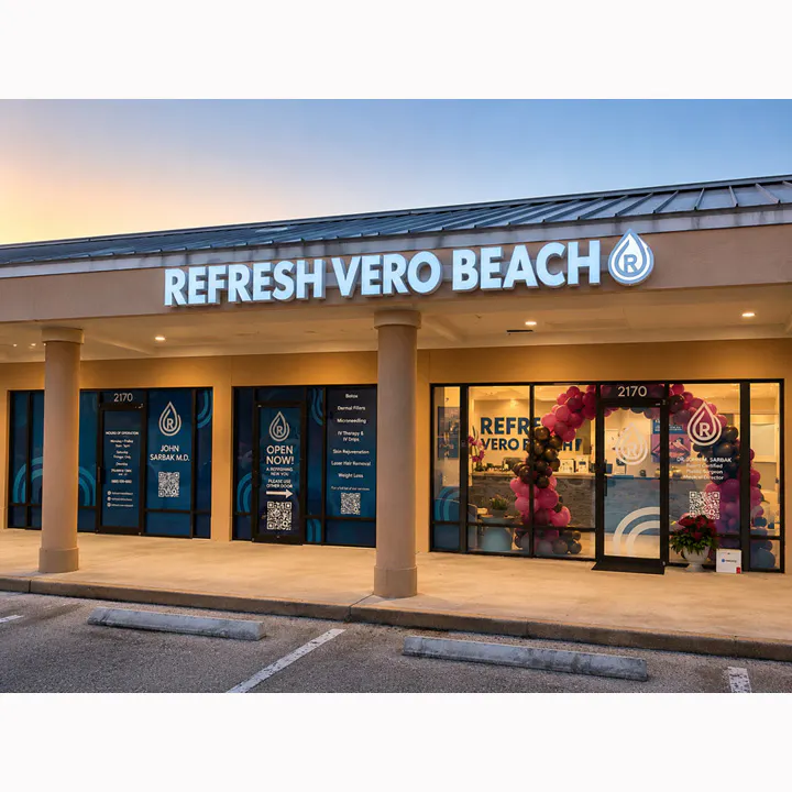 Front entrance of Refresh Aesthetics and Wellness, a physician-led medical aesthetics office in Vero Beach Florida.